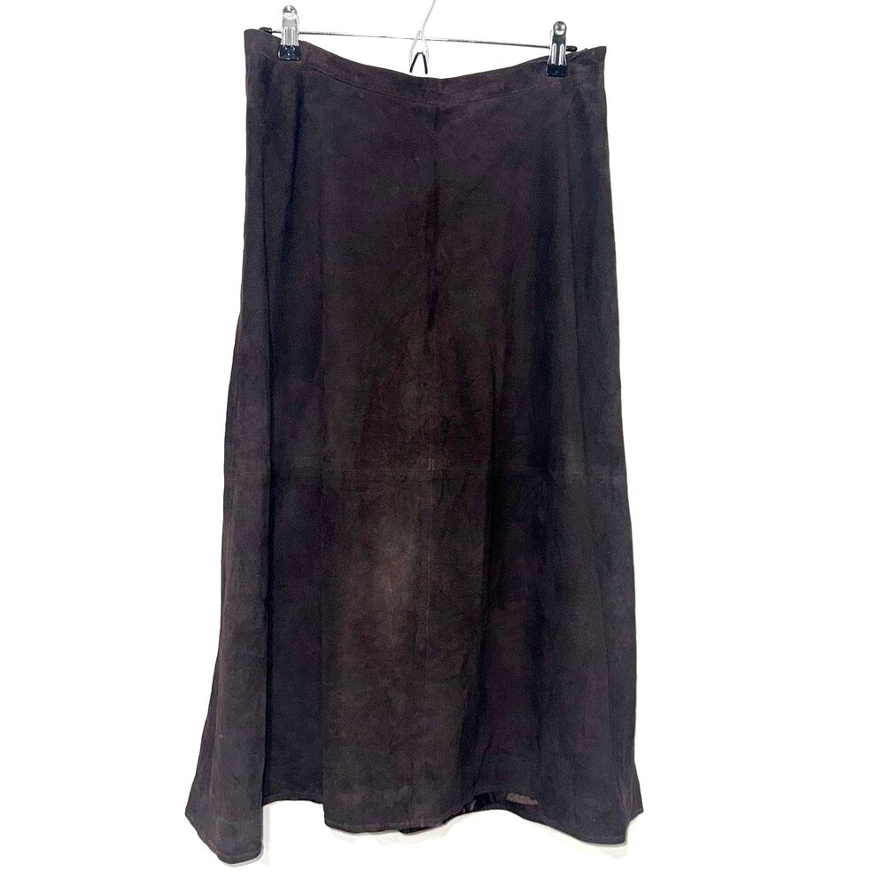 Vintage Luciano Barbera Suede Leather Midi Skirt - Brown 48/US12